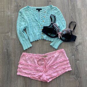 00s turquoise crochet cardigan
